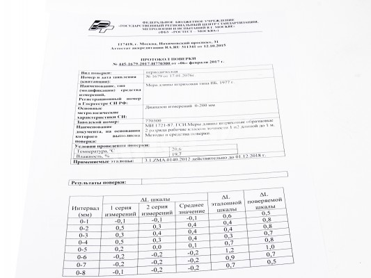 Мера длины штриховая брусковая тип IIБ 200мм (2 разряд)